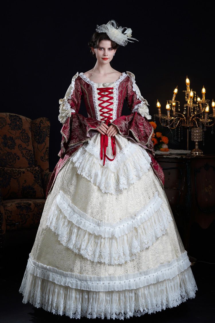 Wine/ivory Long Hime Sleeves Lace-up Classic Palace Lolita Victorian Dress