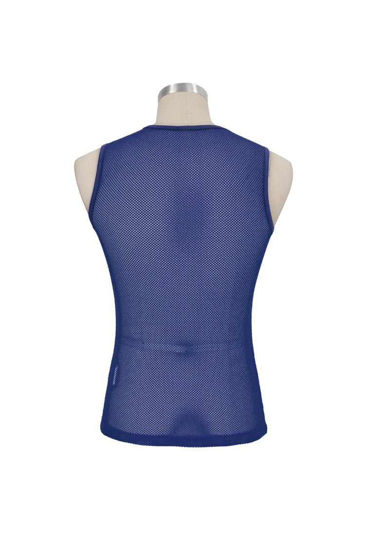 Blue Elasticity Perspective Rhombus Net Yarn Sleeveless Gothic T-shirt