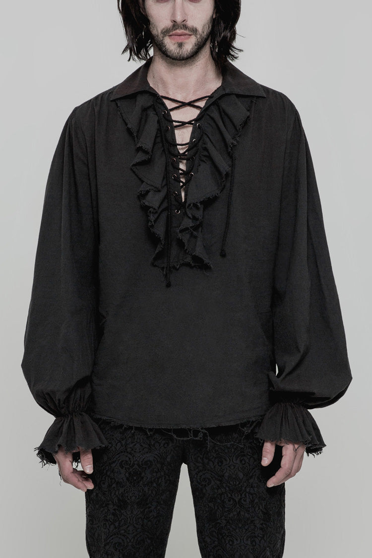 Long Sleeves Ruched Lace-up Steampunk Blouse 2 Colors