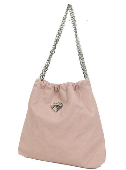 Cool Metal Diamond Quilted Leather Chain Tote Bag