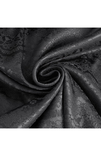 Black Stand Collar Long Sleeves Jacquard Ruffle Gothic Blouse