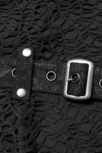Black Sleeveless Stitching Mesh Buckle Steampunk Vest