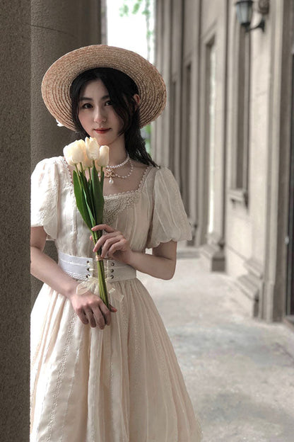 Tulip Square Collar Lantern Sleeves Multi-layer Ruffled Classic Lolita Op Dress Short Version