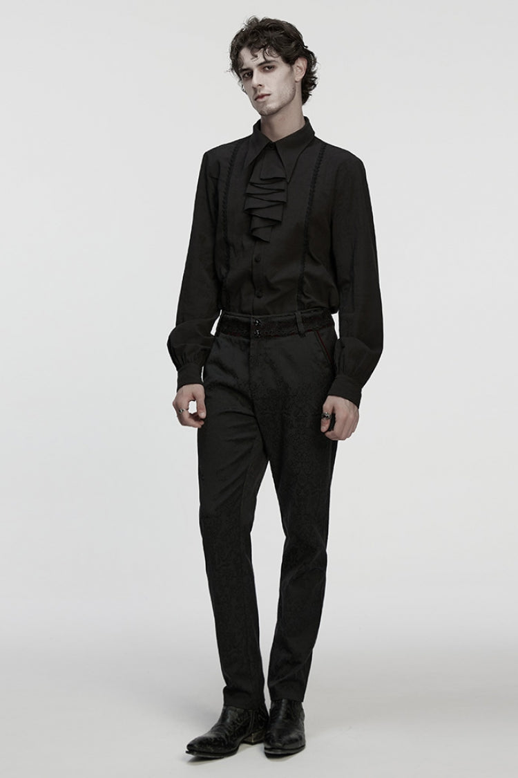 Black Lapel Collar Long Puff Sleeves Gothic Blouse With Detachable Necktie White