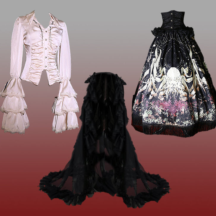 Cthulhu Gothic Dark Lolita Shirt + Skirt + Tail + Corset