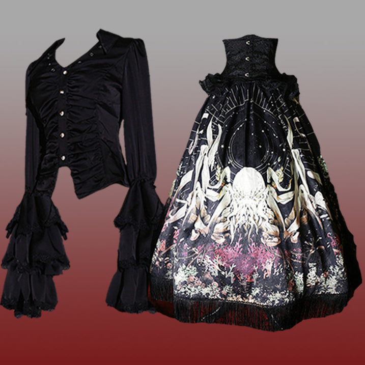 Cthulhu Gothic Dark Lolita Shirt + Skirt + Tail + Corset