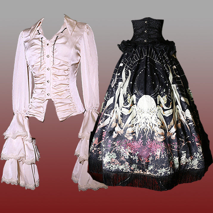 Cthulhu Gothic Dark Lolita Shirt + Skirt + Tail + Corset