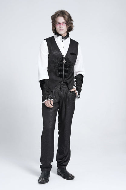 Black Sleeveless Embroidery Stitching Velvet Gothic Vest