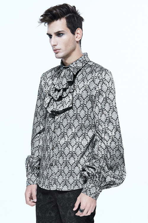 Silver Lantern Sleeves Jacquard Print Gothic Blouse