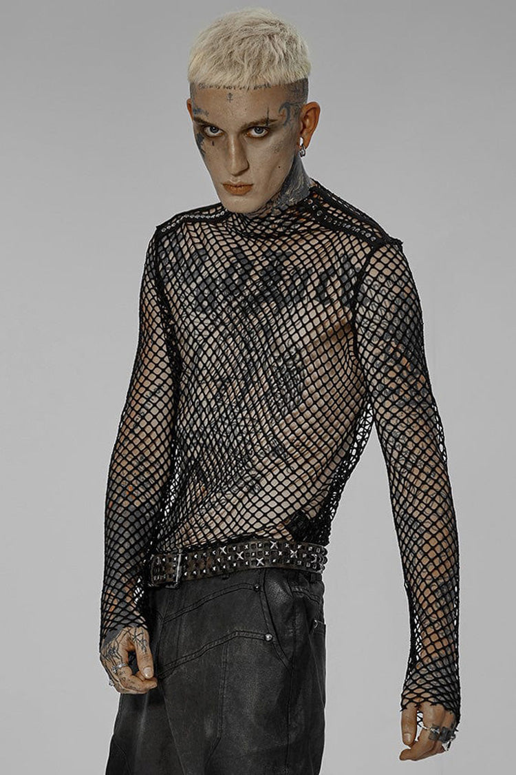 Black Punk Mesh See Through Long Sleeve T-shirt