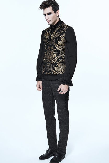 Black/gold Short Big Jacquard Pattern Gothic Waistcoat