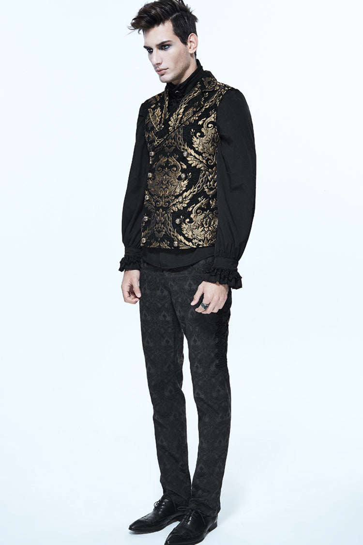 Black/gold Short Big Jacquard Pattern Gothic Waistcoat