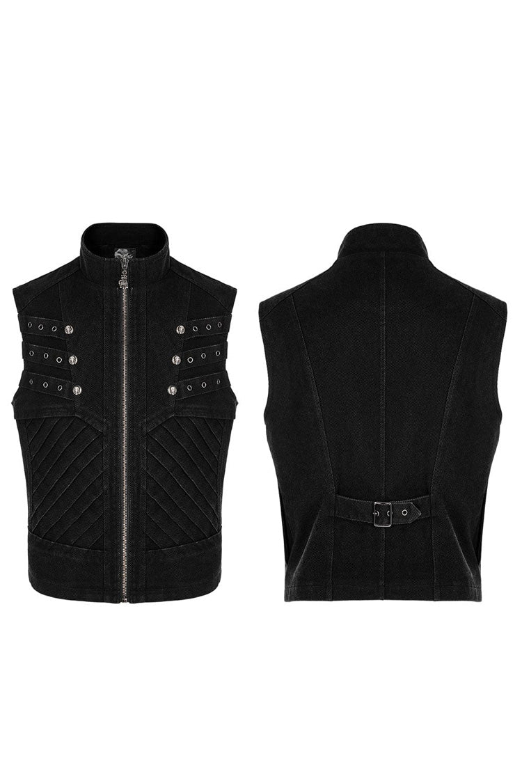 Twill Metal Skeleton Claw Zip Stand Collar Sleeveless Steampunk Vest 2 Colors