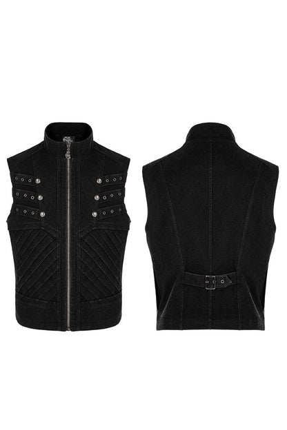 Twill Metal Skeleton Claw Zip Stand Collar Sleeveless Steampunk Vest 2 Colors