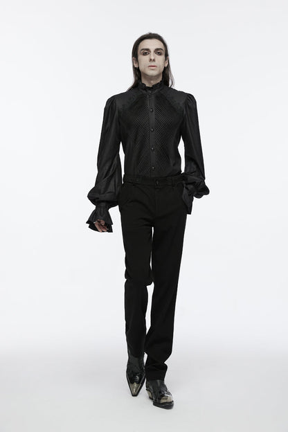 Black Stand Collar Long Puff Sleeves Crochet Gothic Blouse