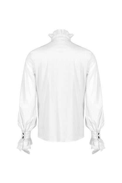 White Stand Collar Lantern Sleeves Slim Gothic Blouse