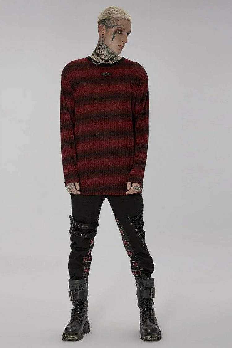 Round Collar Long Sleeves Striped Print Steampunk Sweater 2 Colors