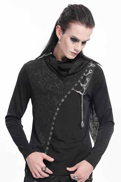 Black Chain Long Sleeves Print Stitching Asymmetric Gothic Sweatershirt