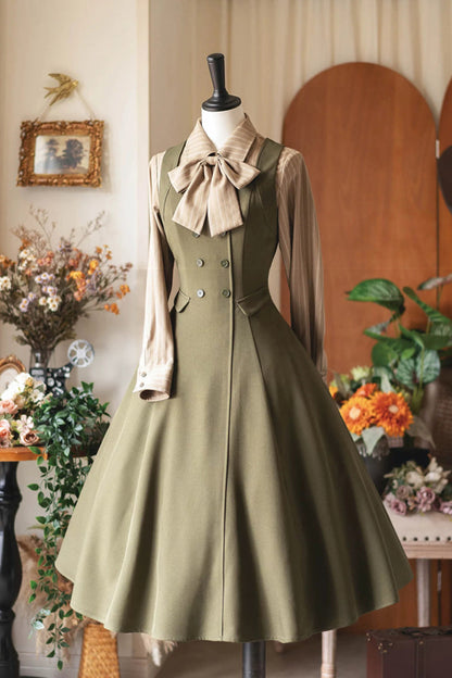 Green [misty Shirt Forest] Square Collar Sleeveless Ruffled British Style Classic Lolita Jsk Dress