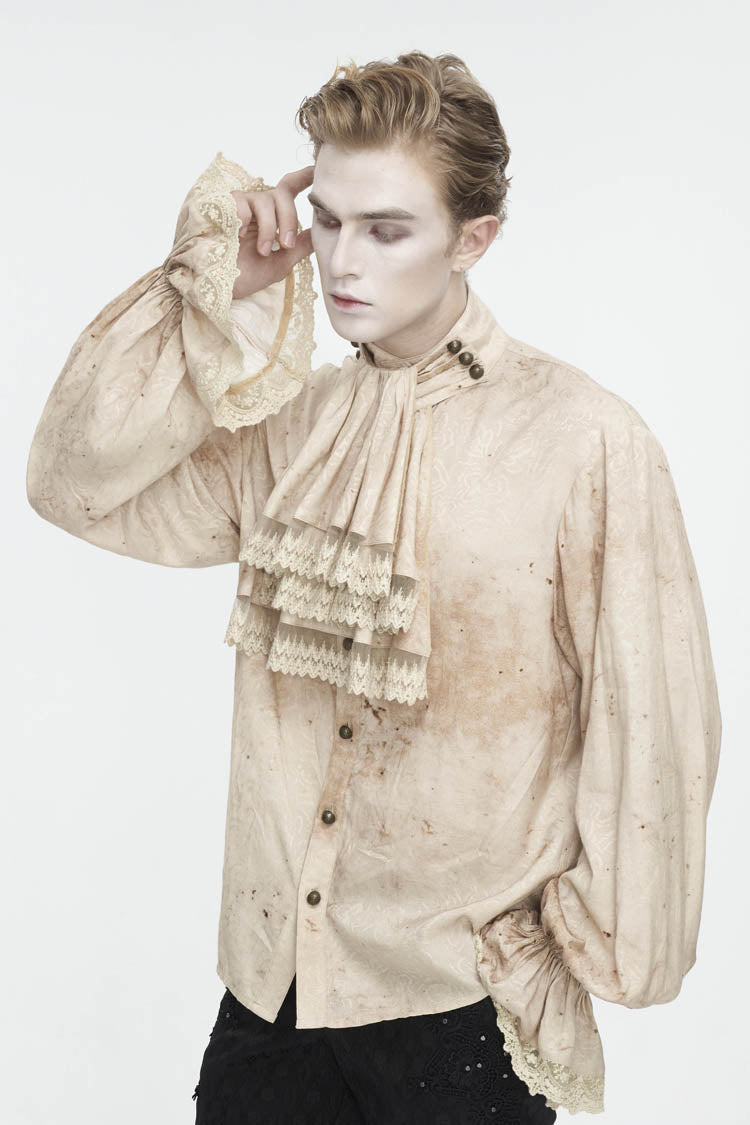 Apricot Stand Collar Puff Sleeved Gothic Shirt With Necktie