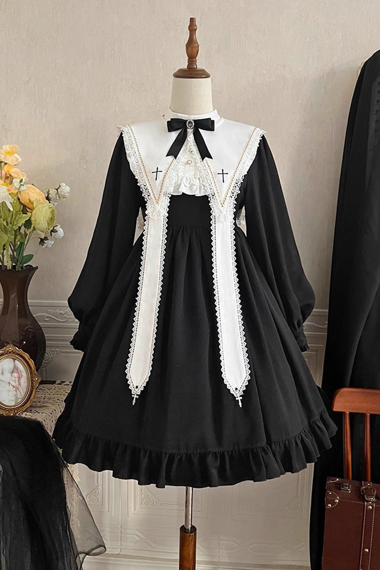 Black Long Sleeves Ruffle Bowknot Classic Gothic Nun Lolita Dress