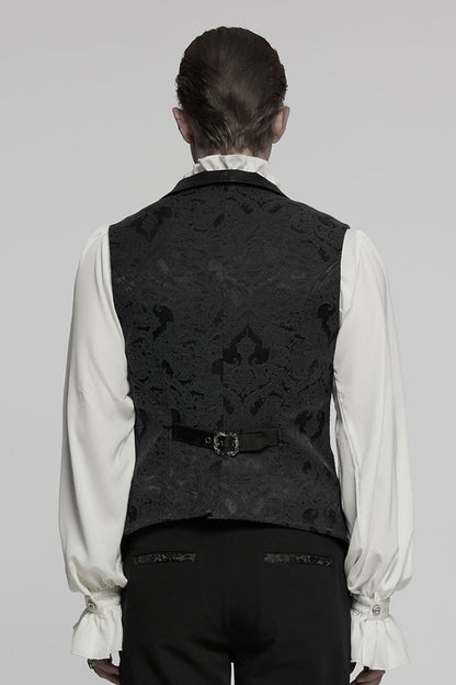 Black Lapel V-neck Sleeveless Jacquard Buckle Gothic Vest