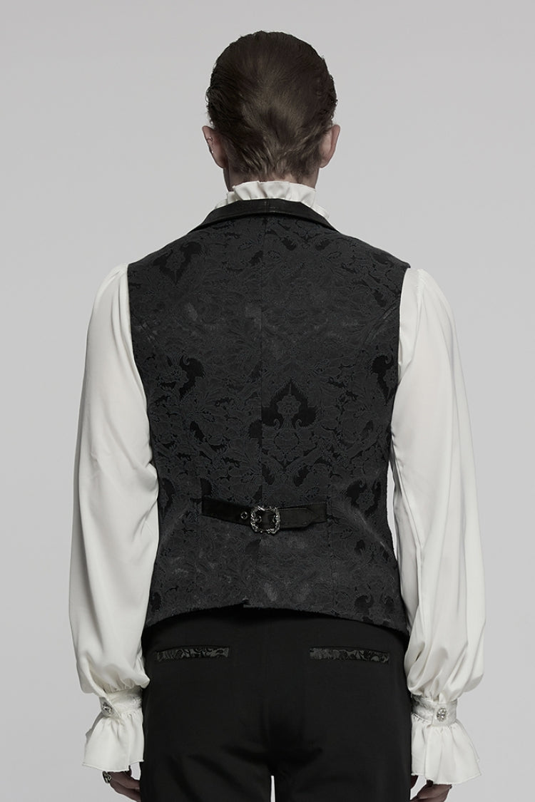 Black Lapel V-neck Sleeveless Jacquard Buckle Gothic Vest