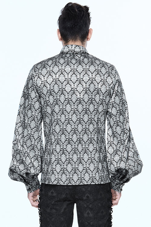 Silver Lantern Sleeves Jacquard Print Gothic Blouse