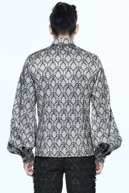 Silver Lantern Sleeves Jacquard Print Gothic Blouse