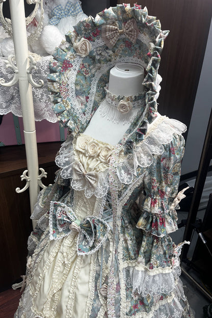 Green/ivory Print Ruffle Bowknot Lace Classic Princess Lolita Dress