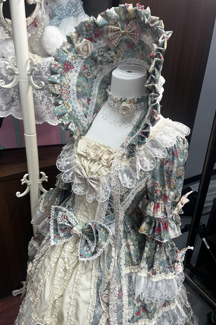 Green/ivory Print Ruffle Bowknot Lace Classic Princess Lolita Dress