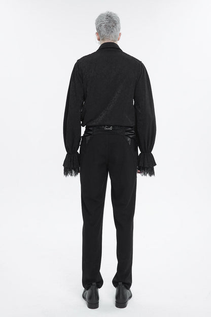 Black Lapel Collar Puff Sleeved Lace Hem Gothic Shirt