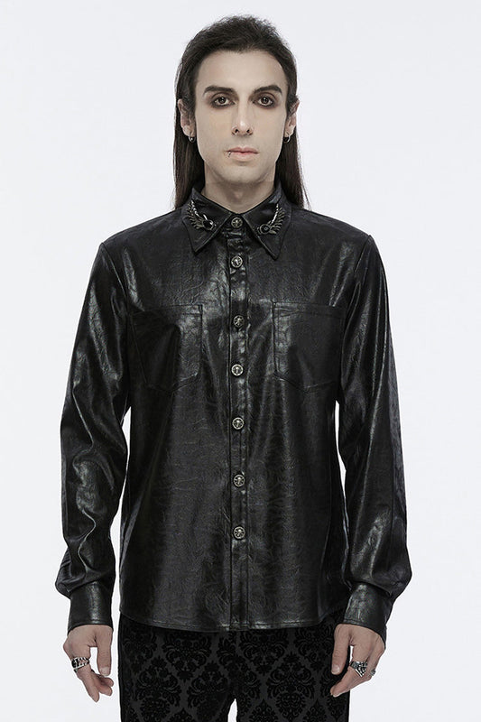 Black Lapel Collar Long Sleeves Buckle Skull Metal Gothic Blouse