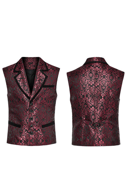 V Collar Sleeveless Print Gem Four Button Stitching Gothic Vest 2 Colors
