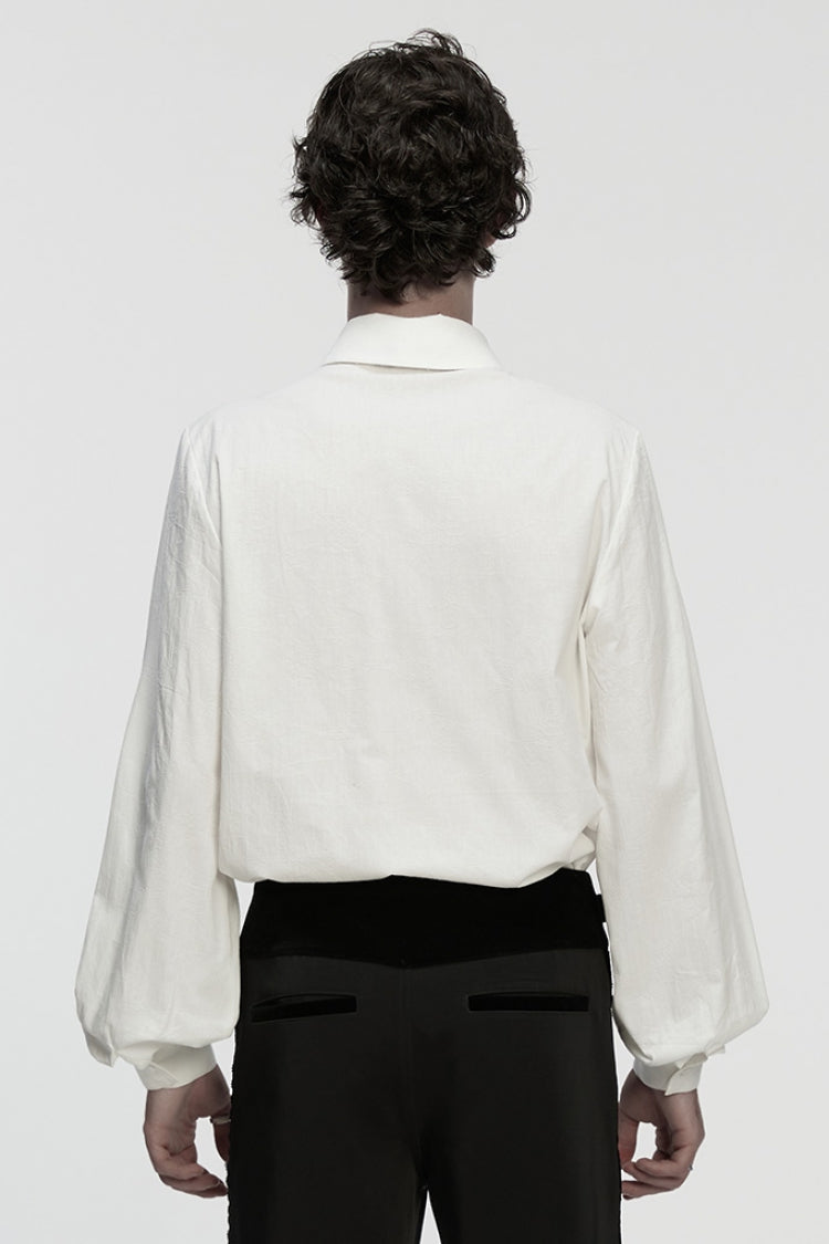 White Lapel Collar Long Puff Sleeves Gothic Blouse With Detachable Necktie White