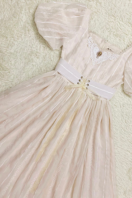 Ivory Square Collar Short Sleeves Multi-layer Ruffled Classic Lolita Op Dress