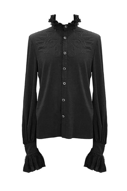 Black Chiffon Embroidered Long Sleeves Gothic Blouse