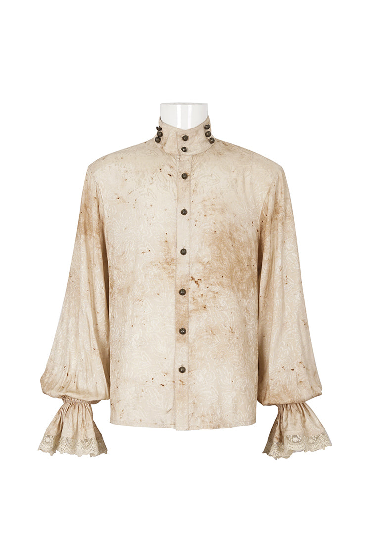 Apricot Stand Collar Puff Sleeved Gothic Shirt With Necktie