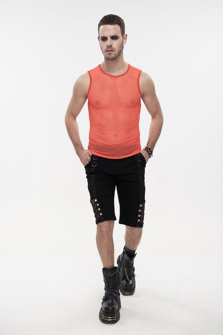 Orange Elasticity Perspective Rhombus Net Yarn Sleeveless Gothic T-shirt