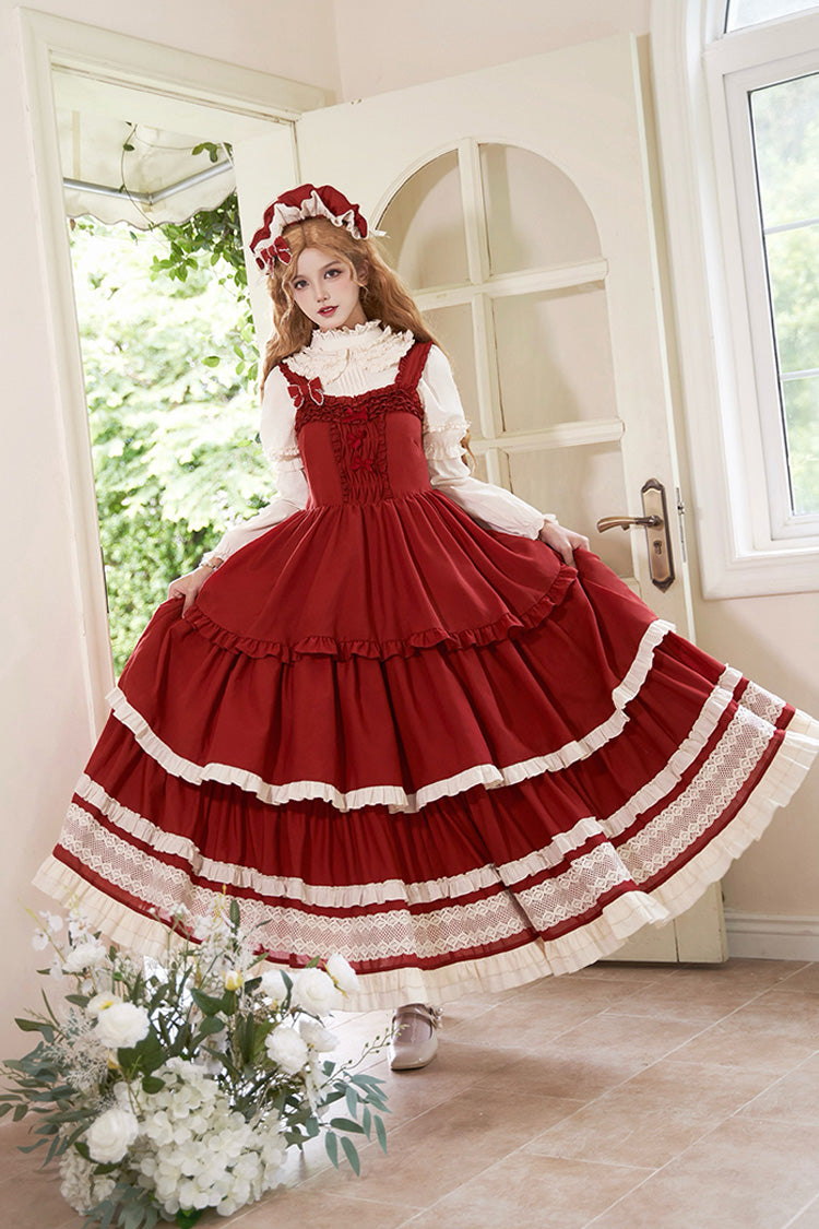 Red [lily] Multi-layered Ruffle Lace Classic Lolita Jsk Dress