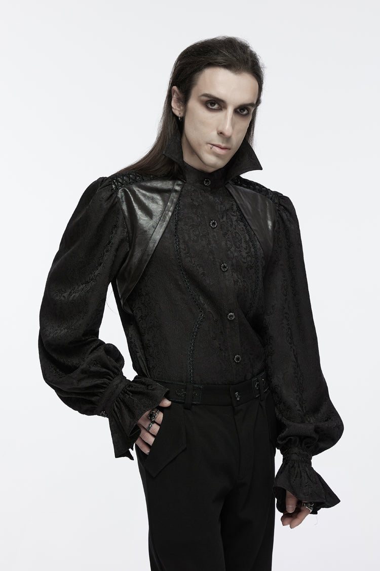 Black Long Puff Sleeves Lace-up Gothic Blouse