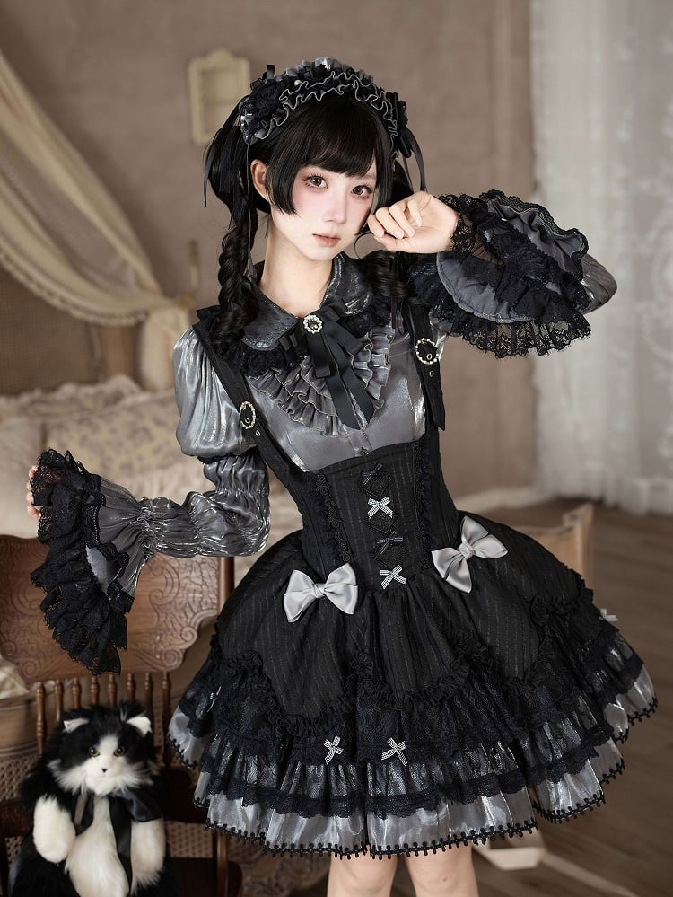 [pre-order Deadline: May 8] Classic Lace Ribbon Blouse + Suspender Tiered Dress Full Set + Complete Set