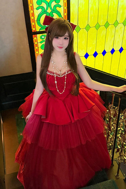 Red [romantic Rose] Square Collar Sleeveless Ruffled Classic Ballet Lolita Dress