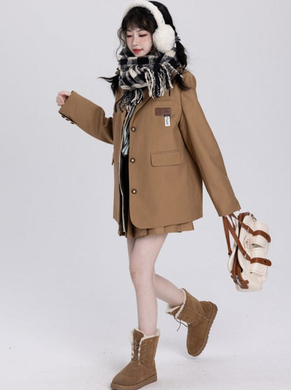 Over College Style Jacket + Pleated Skirt
