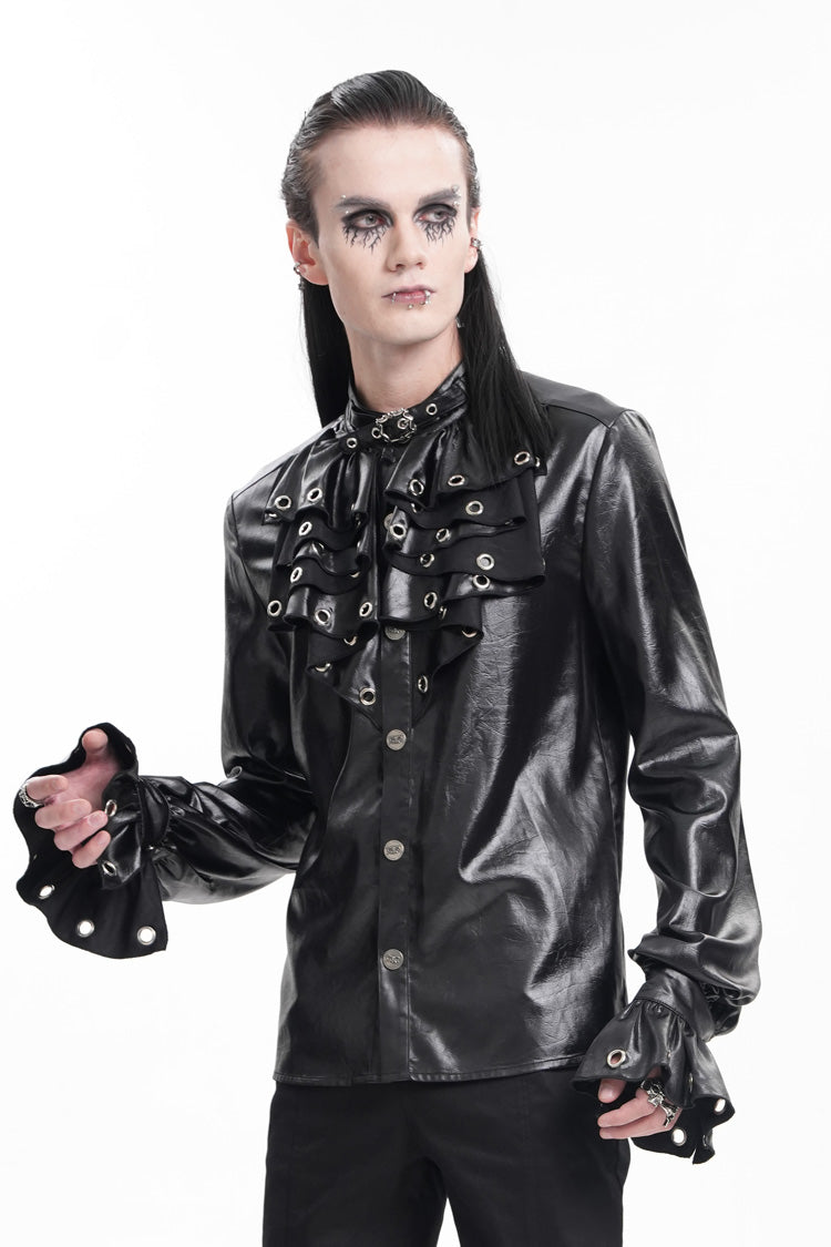 Black Long Sleeves Eyelets Buckle Gothic Blouse