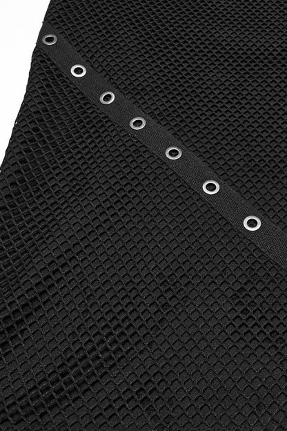 Black Round Collar Sleeveless Stitching Mesh Ripped Punk Vest
