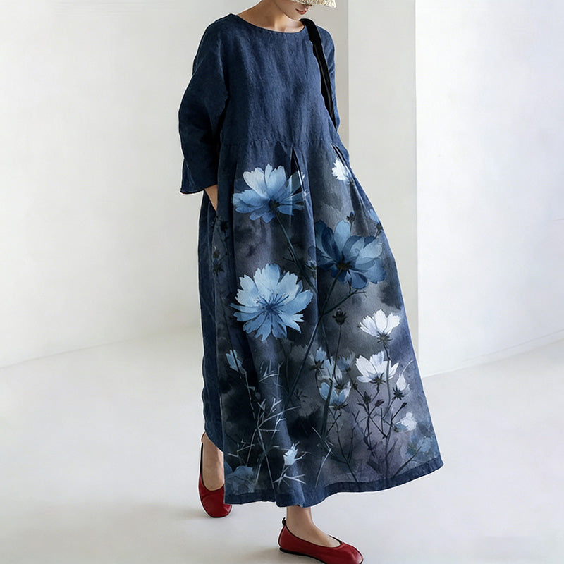 Comstylish Women's Japanese Floral Print Casual Dress