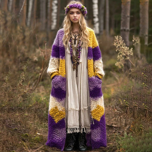 Retro Boho Style Contrast Color Comfortable Thick Cardigan elevenforest