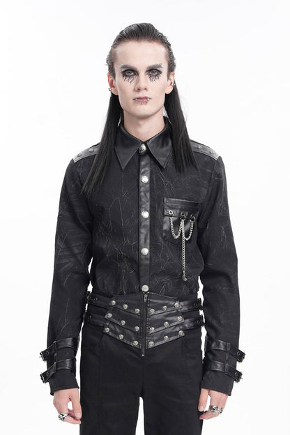 Black Lapel Collar Long Sleeves Buckle Chain Gothic Blouse