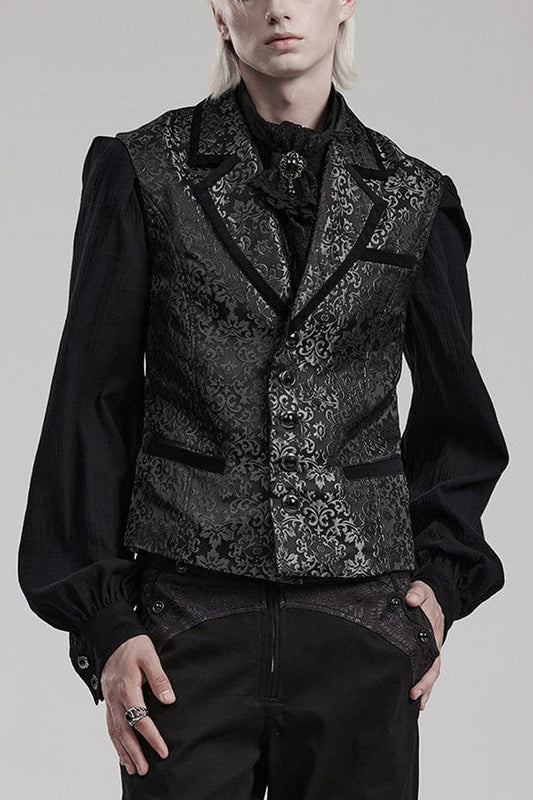 V Collar Sleeveless Print Gem Four Button Stitching Gothic Vest 2 Colors